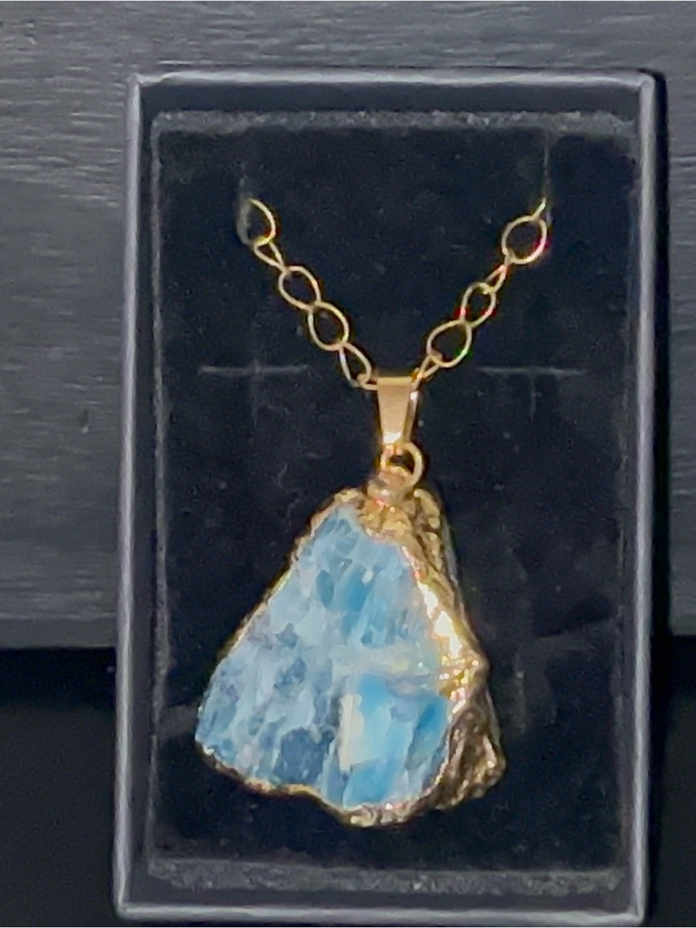 Gold-Plated Necklace with Natural Blue Raw Stone Pendant - Women Jewelry